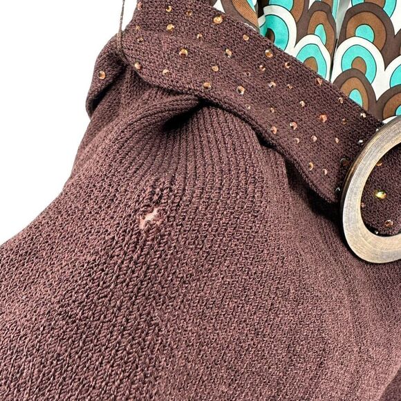 Jennifer Roberts Dress Silk Flutter Sleeve Rhinestone Belted Y2K Teal Brown SZ 4 - Picture 7 of 13